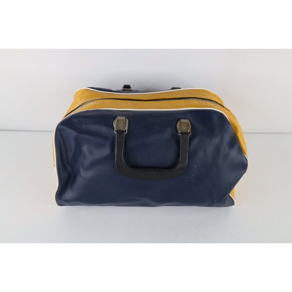 Vintage 60s 70s Streetwear Distressed Faux Leather Handle Duffle Bag Gym Bag - Picture 1 of 11
